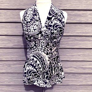 Express black white silk halter top